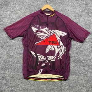 Jakroo Mens TRI Possibilities Cycling Jersey Purple Orange Shark Graphic Large